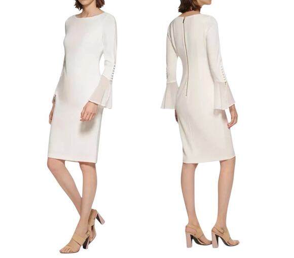 Calvin Klein Dresses & Skirts - Calvin Klein Shift Dress - 2 - White Bell Sleeve, Classic Holiday Party Bridal